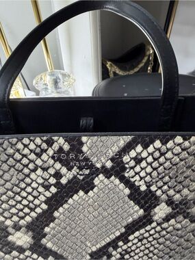 Tory Burch Black & Ivory Snake-Print Tote